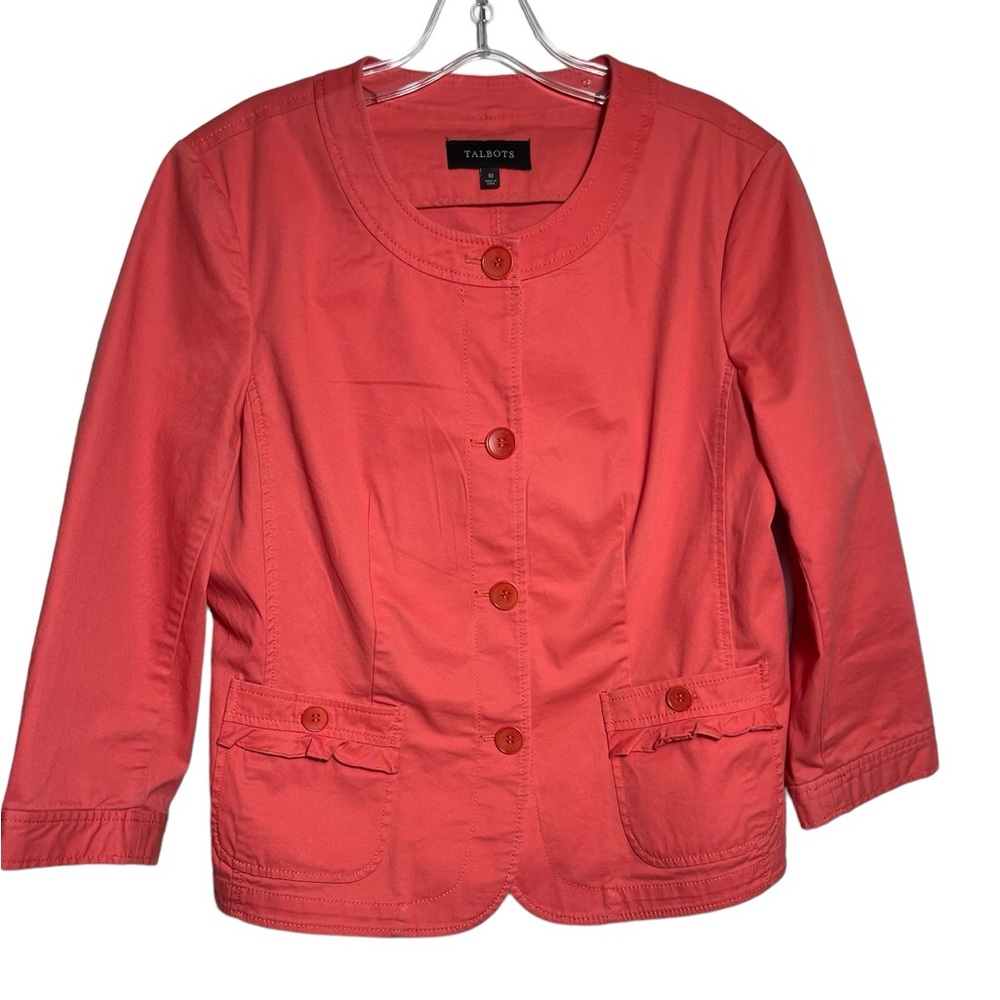 Talbots blazer size 10 coral orange cotton stretch blazer jacket‎ w/pockets 🧡🧡